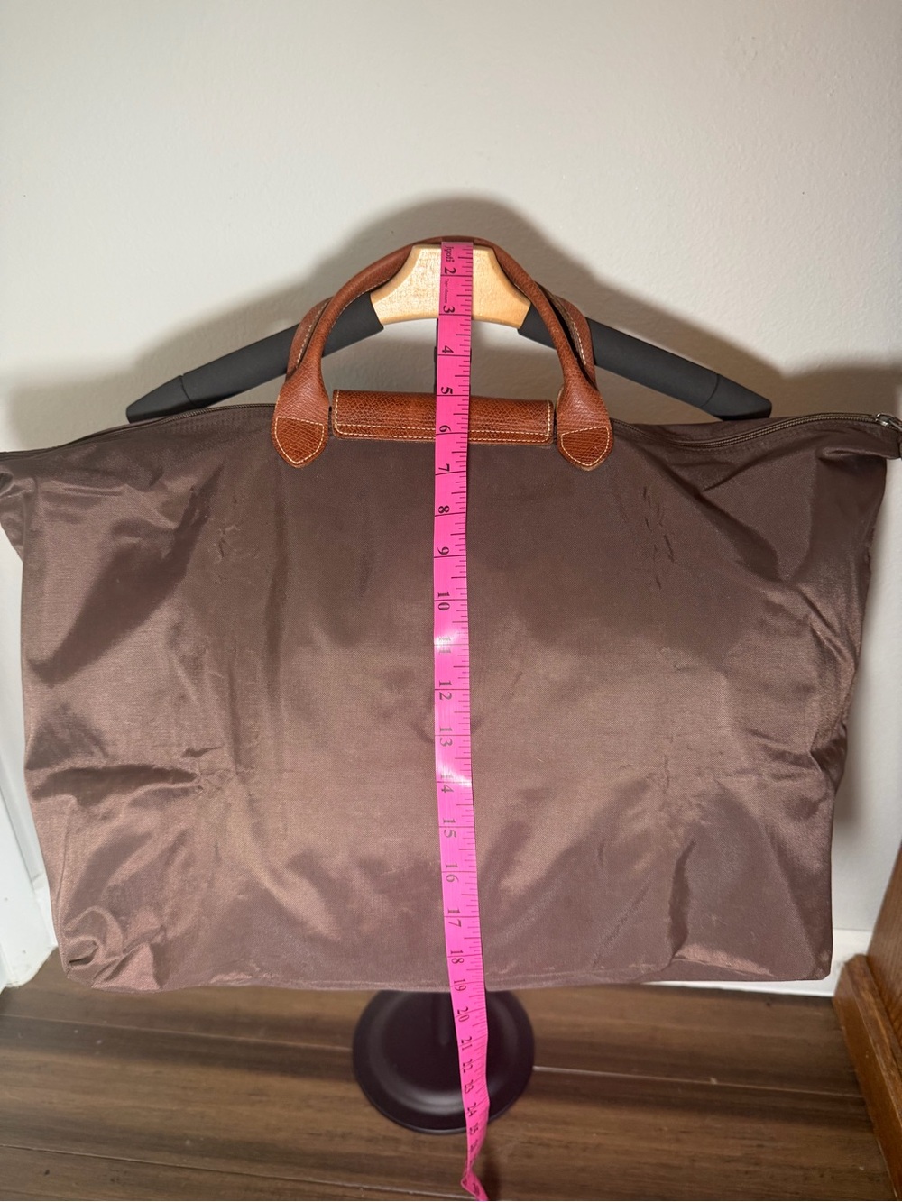 Longchamp Large Brown Nylon Tote with Tan Leather Trim - Picture 9 of 12